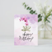 Carte Postale Joyeux anniversaire avec aquarelle orchidée violet (Debout devant)
