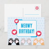 Carte Postale Joyeux Anniversaire avec des Pattes de Chat Points (Devant / Derrière)