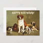 Carte Postale Joyeux Anniversaire avec Illustration de Chiens Vi (Devant / Derrière)