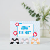 Carte Postale Joyeux Anniversaire avec Pattes de Chat Points Ble (Debout devant)