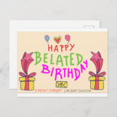 Carte Postale Joyeux anniversaire avec retard (Devant / Derrière)