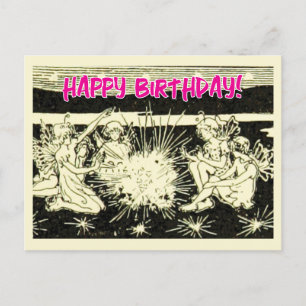 Carte Postale Joyeux Anniversaire Avec un Groupe de Fées Vintage