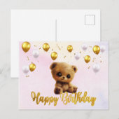 Carte postale "Joyeux Anniversaire" avec un ours e (Devant / Derrière)