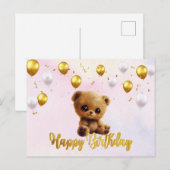 Carte postale "Joyeux anniversaire" avec un ours e (Devant / Derrière)