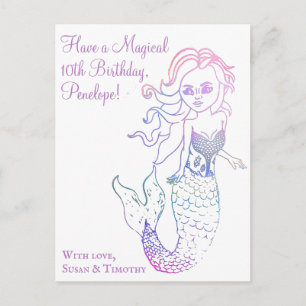 Carte Postale Joyeux Anniversaire avec une œuvre d'art de sirène