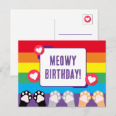 Carte Postale Joyeux Anniversaire avec une Patte de Chat Arc-en- (Devant / Derrière)