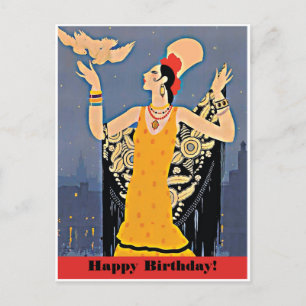 Carte Postale Joyeux Anniversaire avec une vieille dame d'Espagn