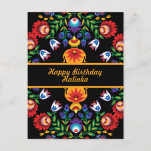 Carte Postale Joyeux anniversaire Awesome polish Folk Wycinanki