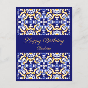Carte Postale Joyeux Anniversaire Azulejos bleus personnalisable