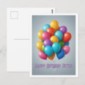 Carte Postale Joyeux Anniversaire ballons bouquet fête (Devant / Derrière)