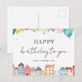 Carte Postale Joyeux Anniversaire Ballons de Maison Aquarelle Im (Devant / Derrière)