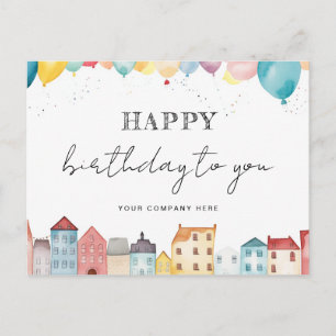 Carte Postale Joyeux Anniversaire Ballons de Maison Aquarelle Im