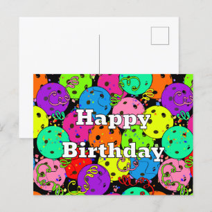 Carte Postale Joyeux Anniversaire Ballons de Pickleball Confetti