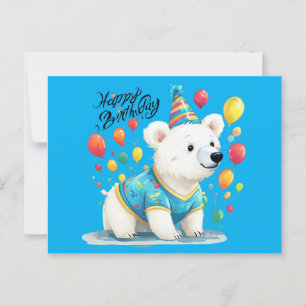 Carte Postale Joyeux Anniversaire Ballons Ours Polaire Fête Art
