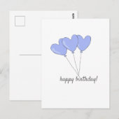 Carte Postale Joyeux Anniversaire Ballons Violets en Forme de Cœ (Devant / Derrière)