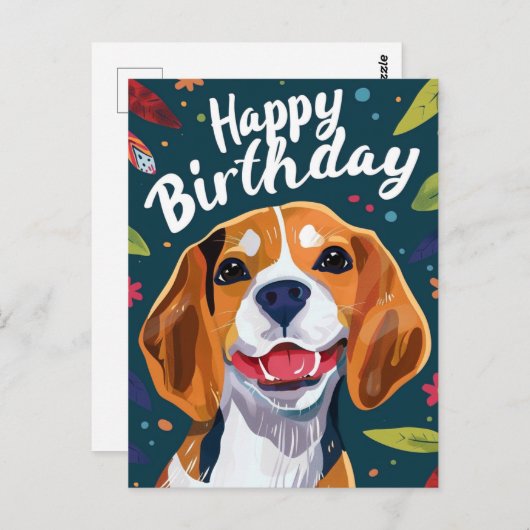Carte Postale Joyeux Anniversaire Beagle  (Devant / Derrière)