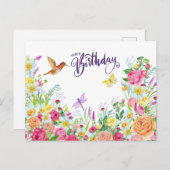 Carte Postale Joyeux Anniversaire Beaux Fleurs de Jardin à l'Aqu (Devant / Derrière)