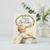 Carte Postale Joyeux anniversaire bébé art vintage (Debout devant)
