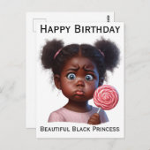 Carte Postale Joyeux anniversaire, belle fille, princesse noire (Devant / Derrière)
