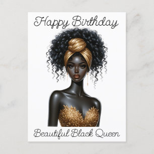 Carte Postale Joyeux anniversaire, belle, reine noire, melanin p