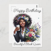 Carte Postale Joyeux Anniversaire Belle Reine Noire Melanin Sist (Devant / Derrière)