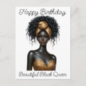 Carte Postale Joyeux anniversaire, belle, reine noire, mélanine (Devant)