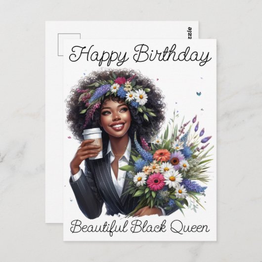 Carte Postale Joyeux Anniversaire Belle Reine Noire Mélanine Sœu (Devant / Derrière)