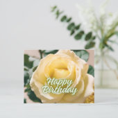 Carte Postale Joyeux Anniversaire Belle Rose Jaune Clair  (Debout devant)
