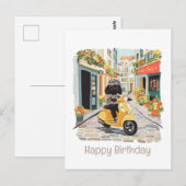 Carte Postale Joyeux Anniversaire Black Doodle Trottinette (Devant / Derrière)