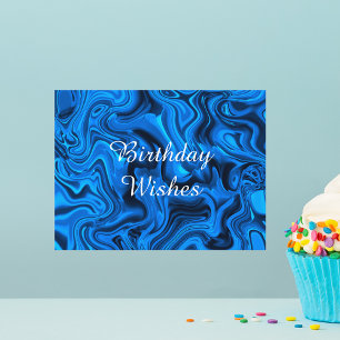 Carte Postale Joyeux Anniversaire Bleu Art Moderne Aquarelle
