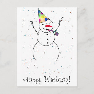 Carte Postale Joyeux anniversaire ! Bonhomme de neige