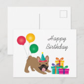 Carte Postale Joyeux Anniversaire Bouledogue Français Coloré (Devant / Derrière)