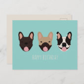 Carte Postale Joyeux Anniversaire Bouledogue Français Teal (Devant / Derrière)
