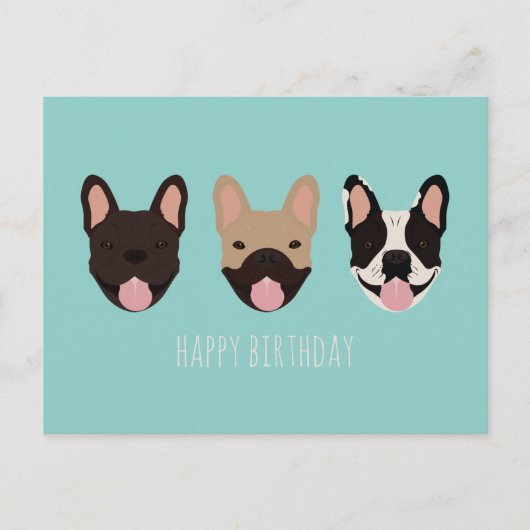 Carte Postale Joyeux Anniversaire Bouledogue Français Teal (Devant)