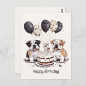 Carte Postale Joyeux Anniversaire Bouledogues Anglais (Devant / Derrière)