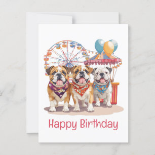 Carte Postale Joyeux Anniversaire Bouledogues Anglais À Une Foir