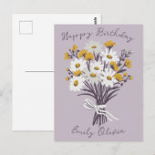 Carte Postale Joyeux Anniversaire Bouquet Daisy Rétro NOM PERSON (Devant / Derrière)