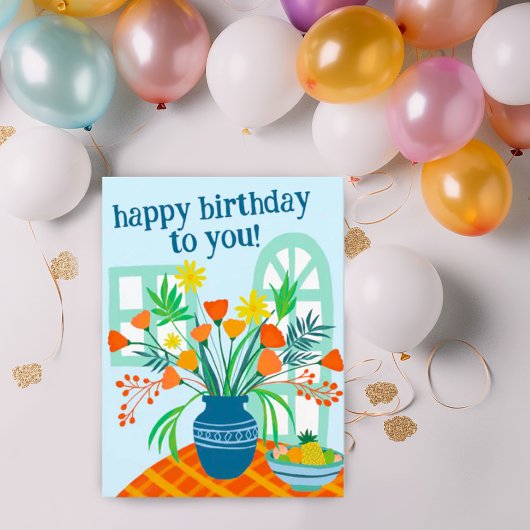Carte Postale Joyeux Anniversaire Bouquet de Fleurs Mignonnes de