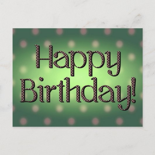 Carte Postale Joyeux Anniversaire Brown Polka Dot Texte Vert Bkg (Devant)