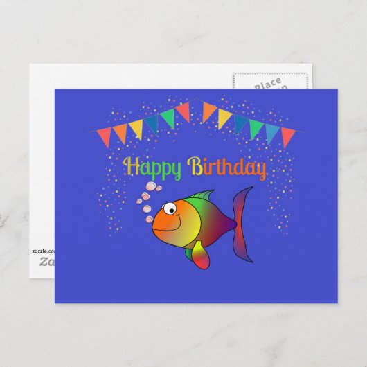 Carte Postale Joyeux Anniversaire, Bubbles le Poisson design pop (Devant / Derrière)