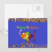 Carte Postale Joyeux Anniversaire, Bulles le Poisson avec Or Pou (Devant / Derrière)
