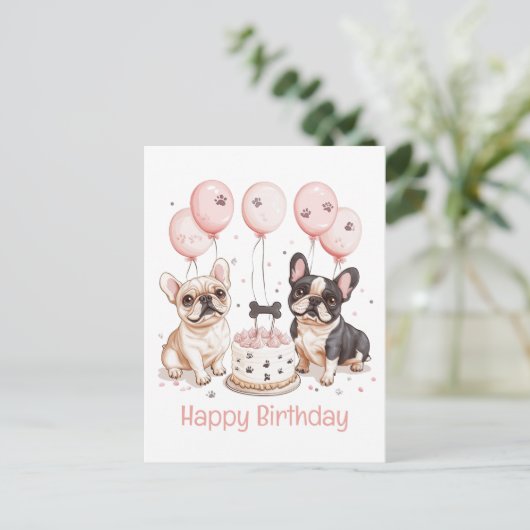 Carte Postale Joyeux Anniversaire Cake d'anniversaire Bouledogue (Debout devant)