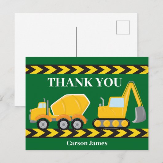 Carte Postale Joyeux anniversaire camion de construction Garçons (Devant / Derrière)