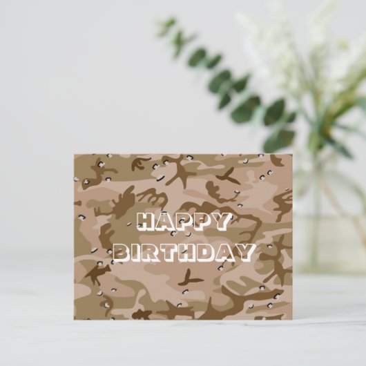 Carte Postale Joyeux Anniversaire Camouflage Marron Désert Abstr (Debout devant)