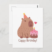 Carte Postale Joyeux Anniversaire Cappy Capybara Et Gâteau (Devant / Derrière)