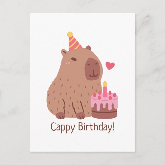 Carte Postale Joyeux anniversaire Cappy gâteau et capybara migno (Devant)