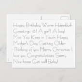 Carte Postale Joyeux anniversaire Chaleureux Hanoukka Salutation (Devant / Derrière)