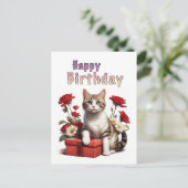 Carte Postale joyeux anniversaire chat (Debout devant)