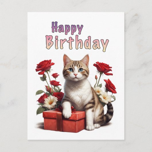 Carte Postale joyeux anniversaire chat (Devant)