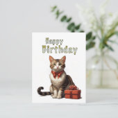 Carte Postale joyeux anniversaire chat (Debout devant)